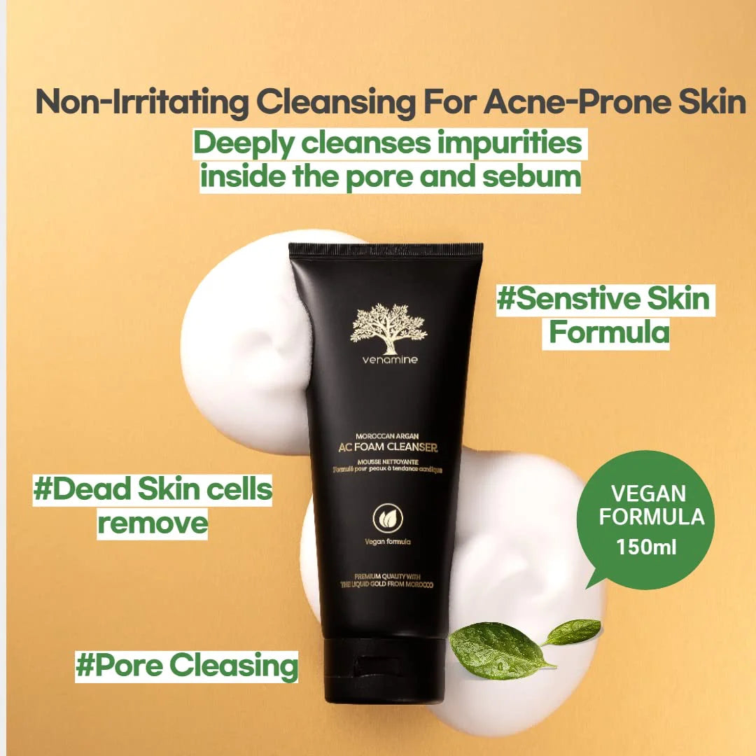 venamine argan AC foam cleanser vegan formula 150ml - venamine